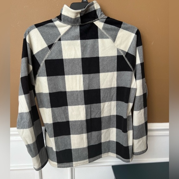 Eddie Bauer Women Checkered Plaid Quarter Zip Fleece Sweatshirt Size L Cabincore - Picture 3 of 4